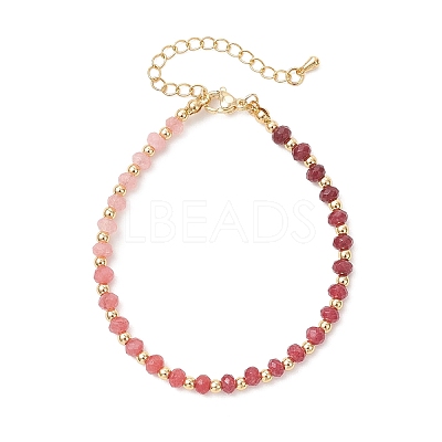 Brass & Dyed Natural Malaysia Jade Rondelle Beaded Bracelets for Women BJEW-JB13323-01-1