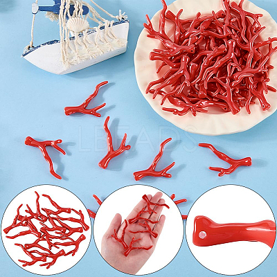 70Pcs Opaque Acrylic Imitation Coral Beads SACR-SC0001-64-1