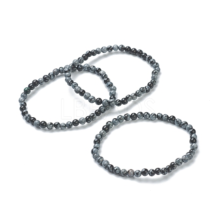 Natural Snowflake Obsidian Beaded Stretch Bracelets BJEW-D446-A-45-1