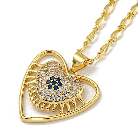 Brass Pave Clear & Blue Cubic Zirconia Peach Heart Pendant Necklaces for Women NJEW-Q346-04G-01-1