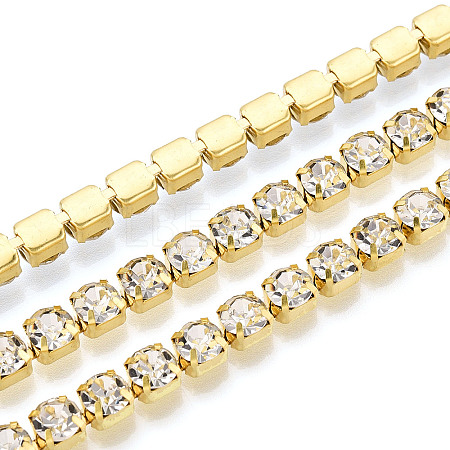 Brass Rhinestone Strass Chains CHC-T001-SS24-01G-1