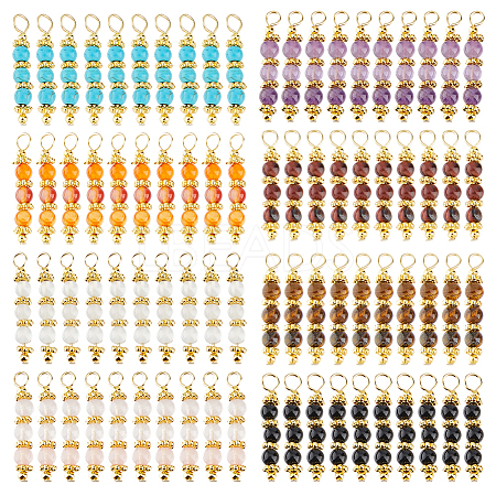 80Pcs 8 Styles Natural & Synthetic Gemstone Pendants PALLOY-FH00208-1