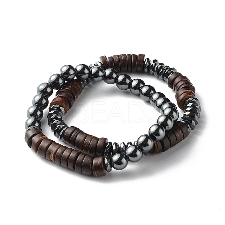 Synthetic Hematite Beads Stretch Bracelets Sets for Men Women BJEW-JB06768-1