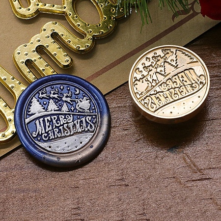 Merry Christmas Series Wax Seal Brass Stamp Head LS-AJEW-M037-01G-04-1