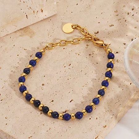 Bohemian Style Natural Lapis Lazuli Round Beaded Bracelets for Women JU9810-3-1