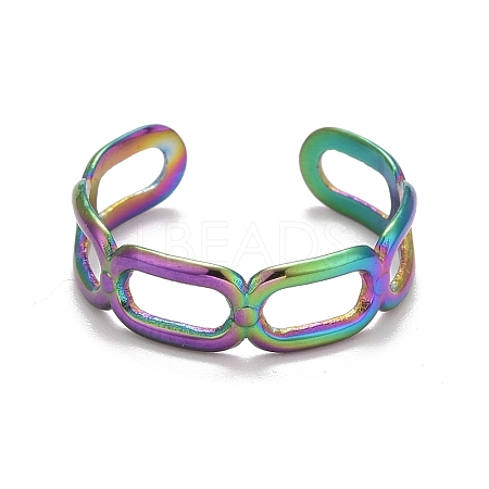 Rainbow Color Ion Plating(IP) 304 Stainless Steel Oval Wrap Open Cuff Ring for Women RJEW-A005-21MC-1