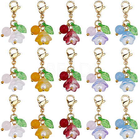 30Pcs Flower Glass & Natural & Dyed Malaysia Jade Locking Stitch Marker HJEW-SC0001-77-1