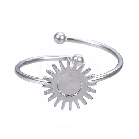 Non-Tarnish 304 Stainless Steel Open Cuff Finger Ring Cabochon Settings STAS-T060-12P-1