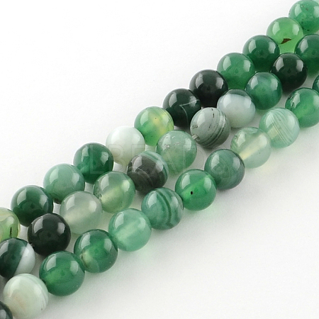 Dyed Natural Striped Agate/Banded Agate Round Bead Strands G-R342-8mm-06-1