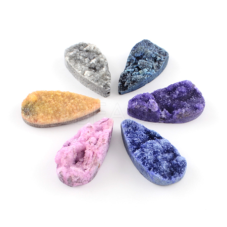 Dyed Natural Druzy Agate Teardrop Beads G-R275-72-1