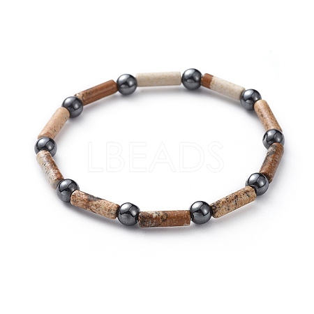 Natural Picture Jasper & Non-Magnetic Synthetic Hematite Beads Stretch Bracelets BJEW-JB04691-02-1