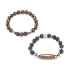 2Pcs 2 Style Mala Bead Bracelets Set with Tibetan Agate Dzi Beads BJEW-JB08020-04-3
