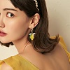 Lemon Resin with Leaf & Imitation Pearl Flower Dangle Leverback Earrings EJEW-TA00192-3