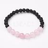 Natural Rose Quartz & Lava Rock Beaded Stretch Bracelets BJEW-JB02703-01-1