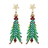 Christmas Tree Natural Red Jasper & Glass Seed Beads Dangle Stud Earrings for Women EJEW-MZ00157-1