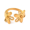 Ion Plating(IP) 304 Stainless Steel Flower Open Cuff Finger Rings for Women RJEW-S414-29B-G-2