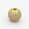 CZ Brass Micro Pave Grade AAA Clear Color Cubic Zirconia Round Beads KK-O065-16mm-05G-NR-1