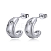 Half-circle Stainless Steel Inlaid Rhinestone Stud Earrings PW-WG84EA5-02-1