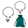 2Pcs 2 Styles Bee & Heart Rose Rhinestone Charm Bracelets Set with Enamel BJEW-AB00006-1