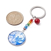 Blue and White Floral Printed Glass Keychains KEYC-JKC00554-3