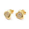 Rack Plating Brass Micro Pave Clear Cubic Zirconia Heart Stud Earrings EJEW-F301-20-2