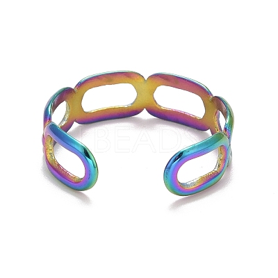 Rainbow Color Ion Plating(IP) 304 Stainless Steel Oval Wrap Open Cuff Ring for Women RJEW-A005-21MC-1