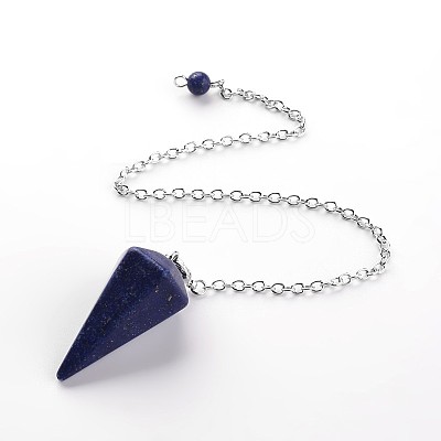 Platinum Tone Brass Natural & Synthetic Mixed Stone Cone Hexagonal Pointed Dowsing Pendulums MAK-M015-01-1