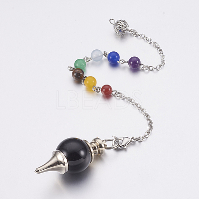 Natural Dyed & Heated Black Agate Sphere Dowsing Pendulums MAK-P009-E06-1