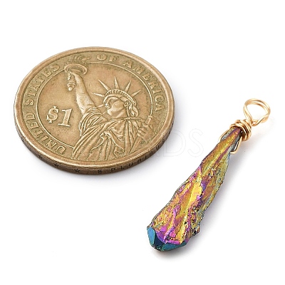 Electroplated Raw Rough Natural Quartz Crystal Copper Wire Wrapped Pendants PALLOY-JF02411-01-1