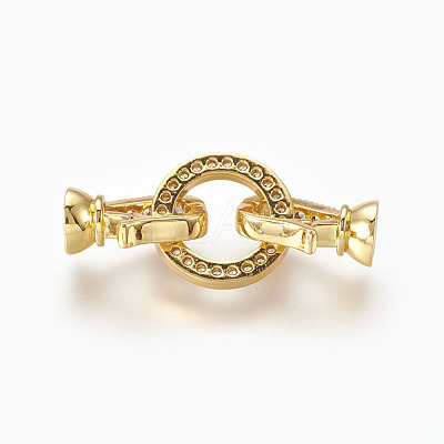 Brass Micro Pave Cubic Zirconia Fold Over Clasps KK-P164-14G-1