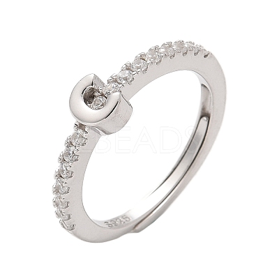 S925 Sterling Silver Adjustable Letter Rings for Women RJEW-M068-01P-C-1