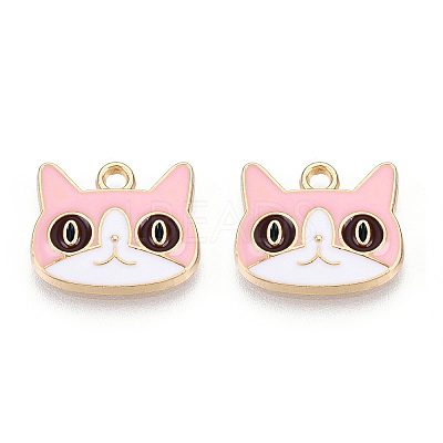 Light Gold Plated Alloy Kitten Pendants X-ENAM-T009-41B-1