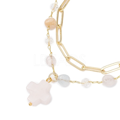 Natural Morganite Beads Multi-layered Bracelets BJEW-JB12217-02-1