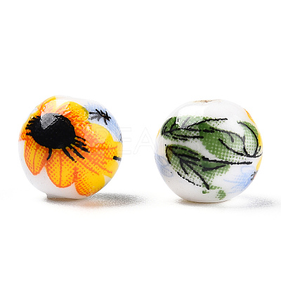 Floral Printed Porcelain Beads PORC-E021-01B-1