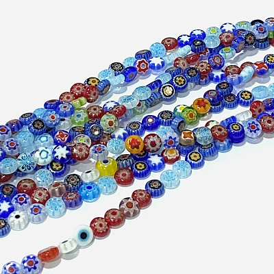 Handmade Millefiori Glass Flat Round Bead Strands LK-P010-03-1