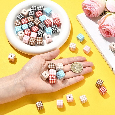 24Pcs 6 Colors Printed Opaque Acrylic Beads MACR-YW0004-77-1
