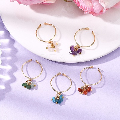 Natural Gemstone Braided Bead Cuff Rings for Women RJEW-JR00952-01-1