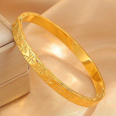 304 Stainless Steel Embossed Heart Hinged Cuff Bangles for Women WG2D3B0-01-1