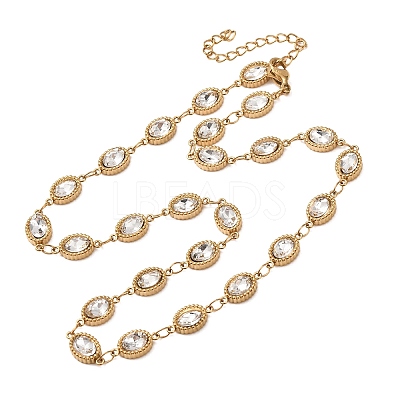 304 Stainless Steel Glass Link Chain Necklaces SA-CBA725A-25A-G-1