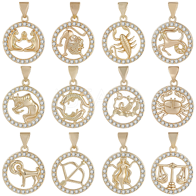 12Pcs 12 Styles Brass Micro Pave Cubic Zirconia Pendants KK-BM0001-01-1