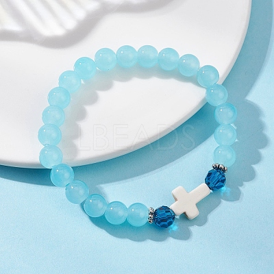 Round Spray Painted Imitation Jade Glass Beads Stretch Bracelets for Women BJEW-JB12881-01-1