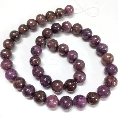 Natural Lepidolite/Purple Mica Stone Round Bead Strands G-L144-10mm-01-1