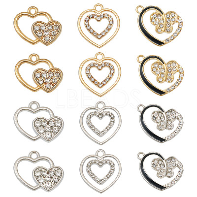 24Pcs 3 Styles 2 Colors Alloy with Crystal Rhinestone Pendants ALRI-TA0001-23-1