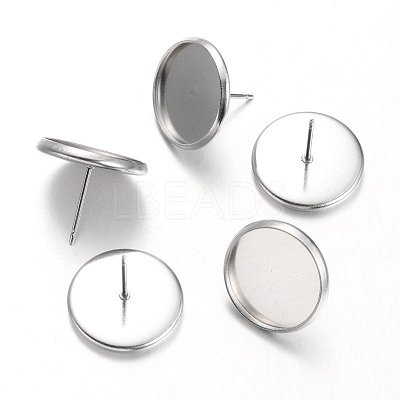 Tarnish Resistant Flat Round 304 Stainless Steel Stud Earring Settings STAS-M227-14mm-1