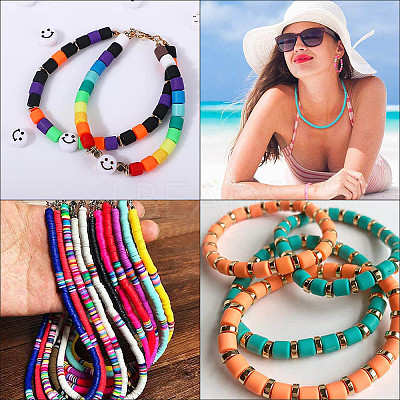 610Pcs 10 Colors Handmade Polymer Clay Bead Strands CLAY-SC0001-38C-1