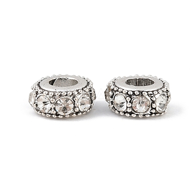 Flat Round Antique Silver Plated Alloy Rhinestone European Beads X-ALRI-Q228-10H-1