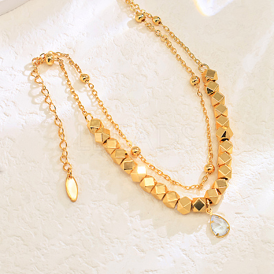 Elegant Brass Glass Teardrop Charm Double-Layer Foot Chain Anklets for Women NE9824-1