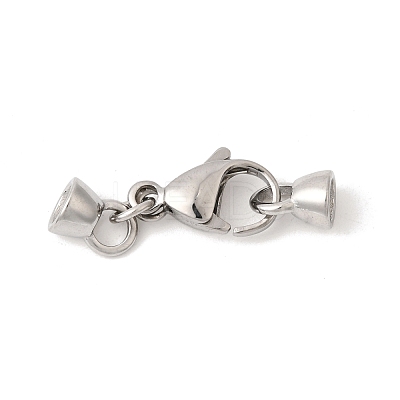 304 Stainless Steel Lobster Claw Clasps and Cord End High Polished STAS-B128-08P-01-1