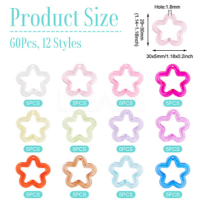60Pcs 12 Styles Transparent Acrlyic Pendants MACR-TA0002-48-1