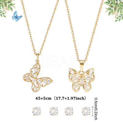 2 Sets 2 Styles Clear Cubic Zirconia Stud Earrings & Butterfly Pendant Necklaces Set SJEW-HY0001-01-1